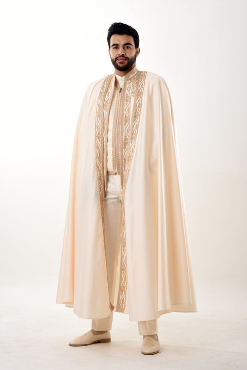 Barnous Tunisien Blanc Cassé & Marron – Harmonie Élégante et Authentique