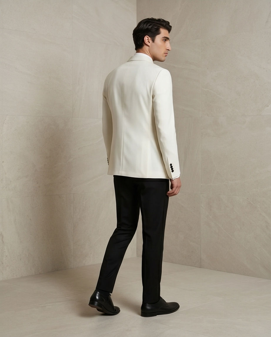 Tuxedo 3-Pièces Contrasté : Veste Blanche & Col Châle Satiné Noir