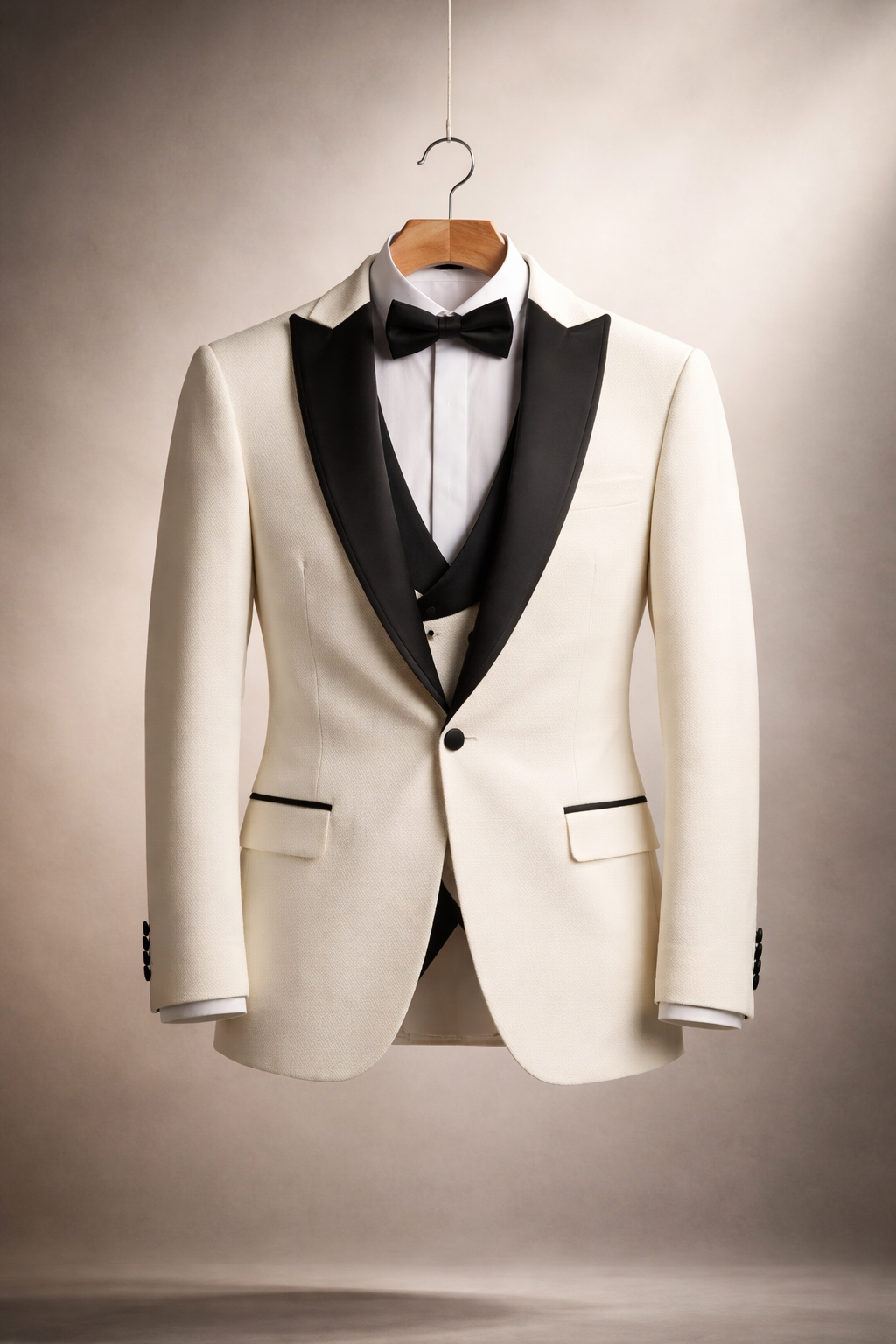 Tuxedo 3-Pièces Contrasté : Veste Blanche & Col Châle Satiné Noir