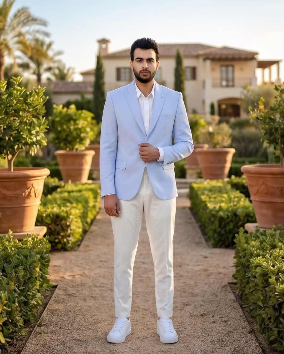 Costume Bleu Ciel Élégant en Laine Vierge - Slim Fit