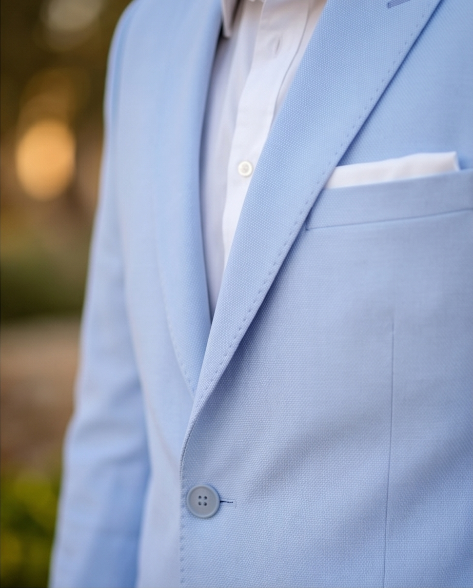 Costume Bleu Ciel Élégant en Laine Vierge - Slim Fit