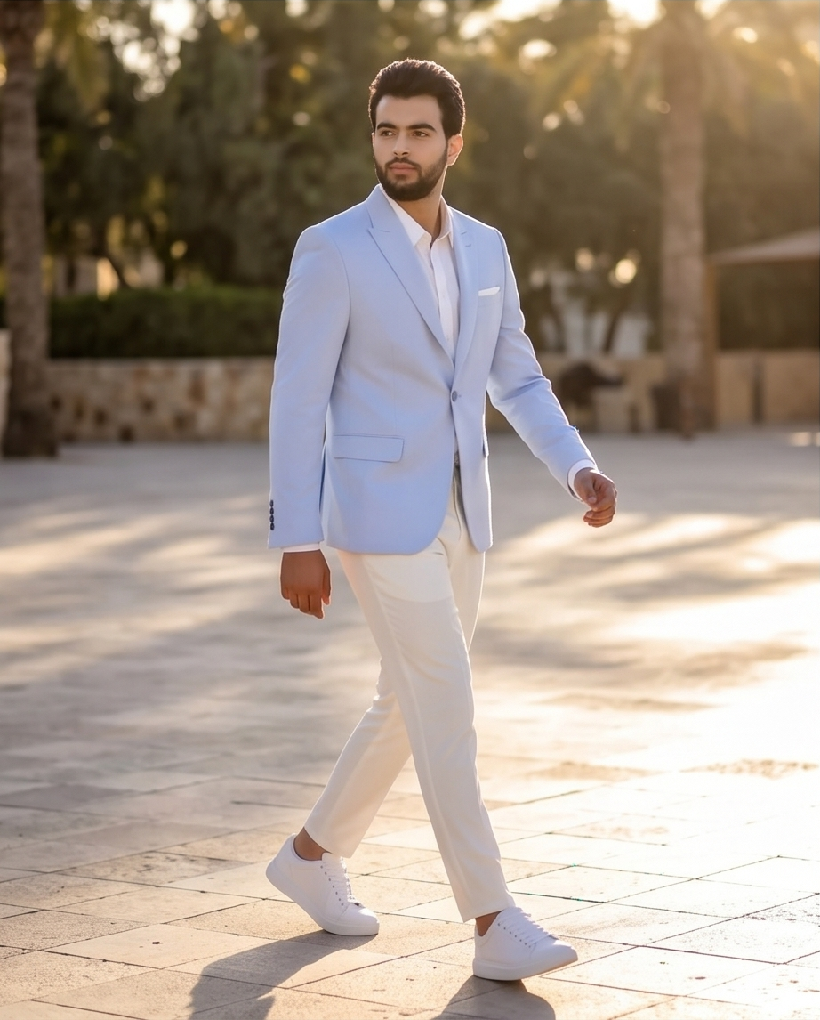 Costume Bleu Ciel Élégant en Laine Vierge - Slim Fit