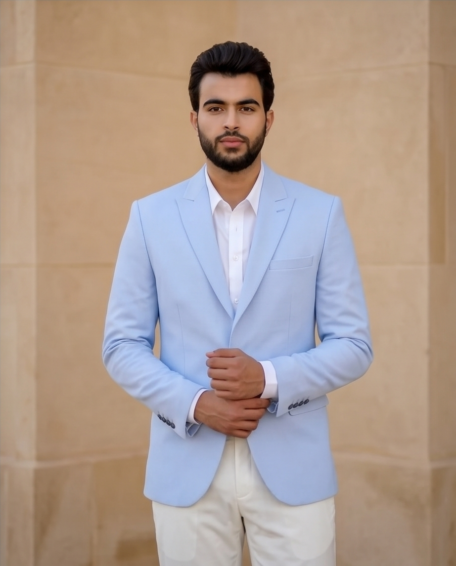 Costume Bleu Ciel Élégant en Laine Vierge - Slim Fit