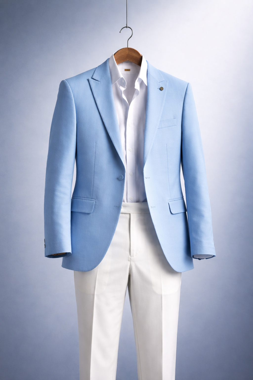 Costume Bleu Ciel Élégant en Laine Vierge - Slim Fit