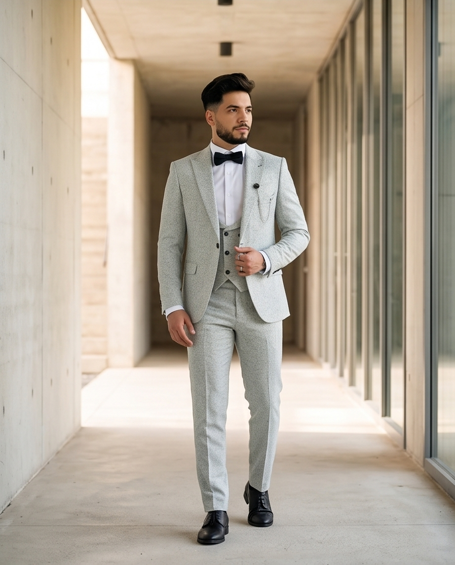 Costume Skinny Vers Gris – Élégance Slim & Moderne