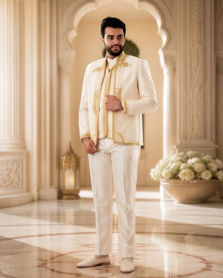 Tenue Traditionnelle Tunisienne_ blanc cassée en doré