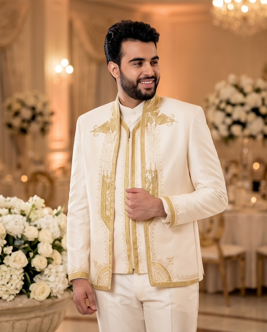 Tenue Traditionnelle Tunisienne_ blanc cassée en doré