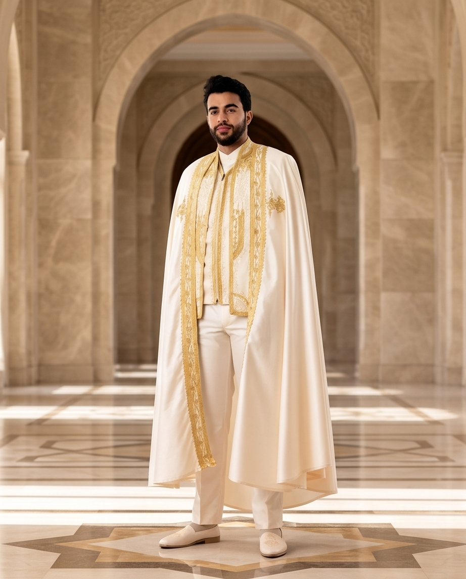 Tenue Traditionnelle Tunisienne_ blanc cassée en doré