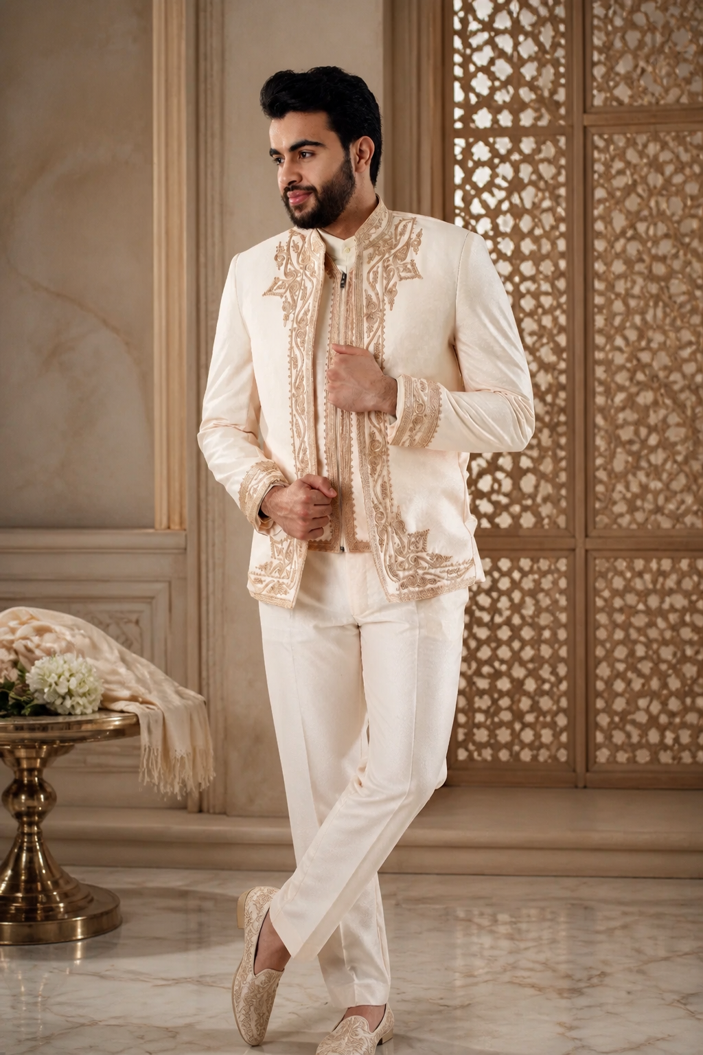 Tenue Traditionnelle Tunisienne_ blanc cassée en marron