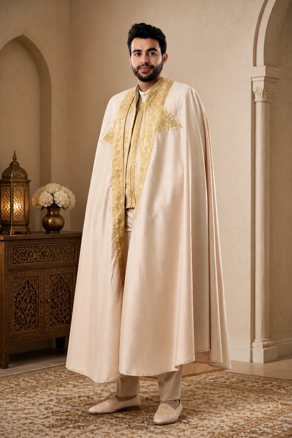 Tenue Traditionnelle Tunisienne_beige bordé en doré