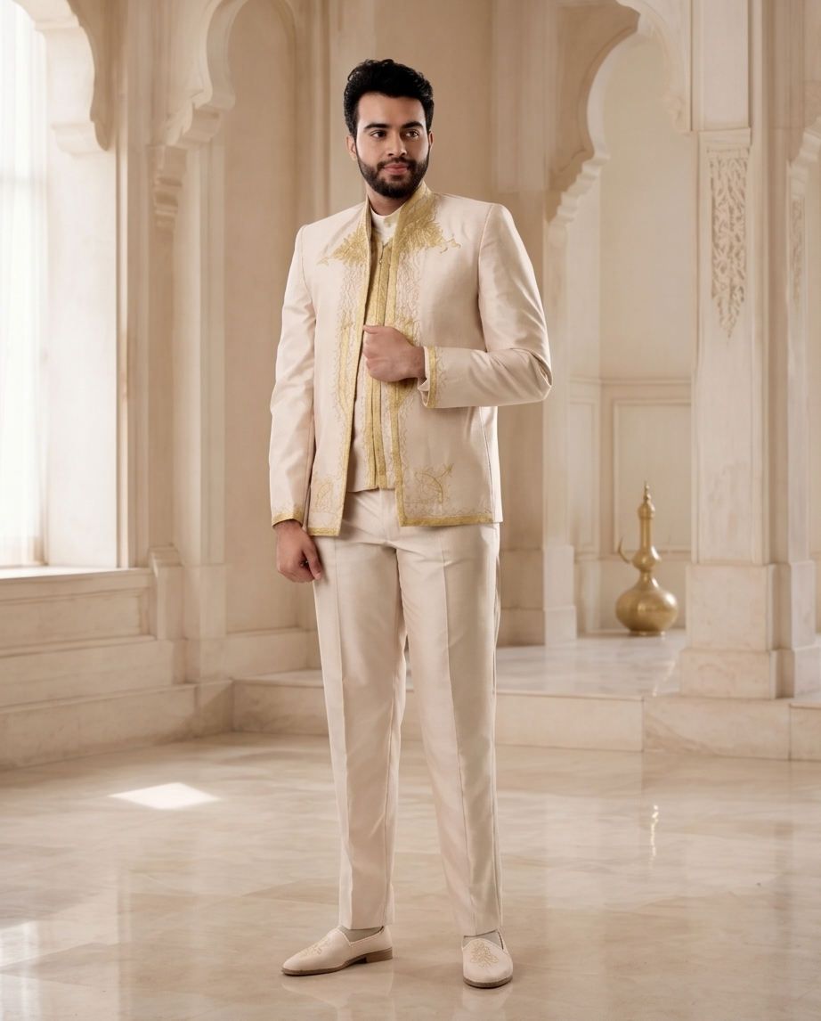 Tenue Traditionnelle Tunisienne_beige bordé en doré