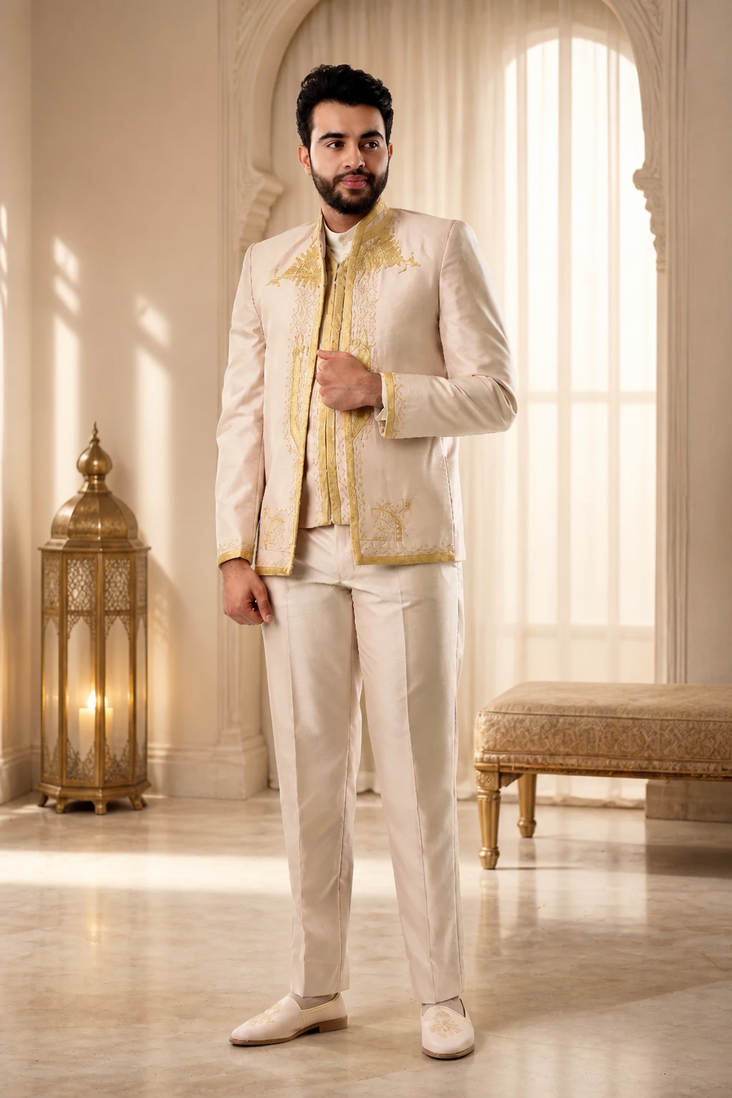 Tenue Traditionnelle Tunisienne_beige bordé en doré