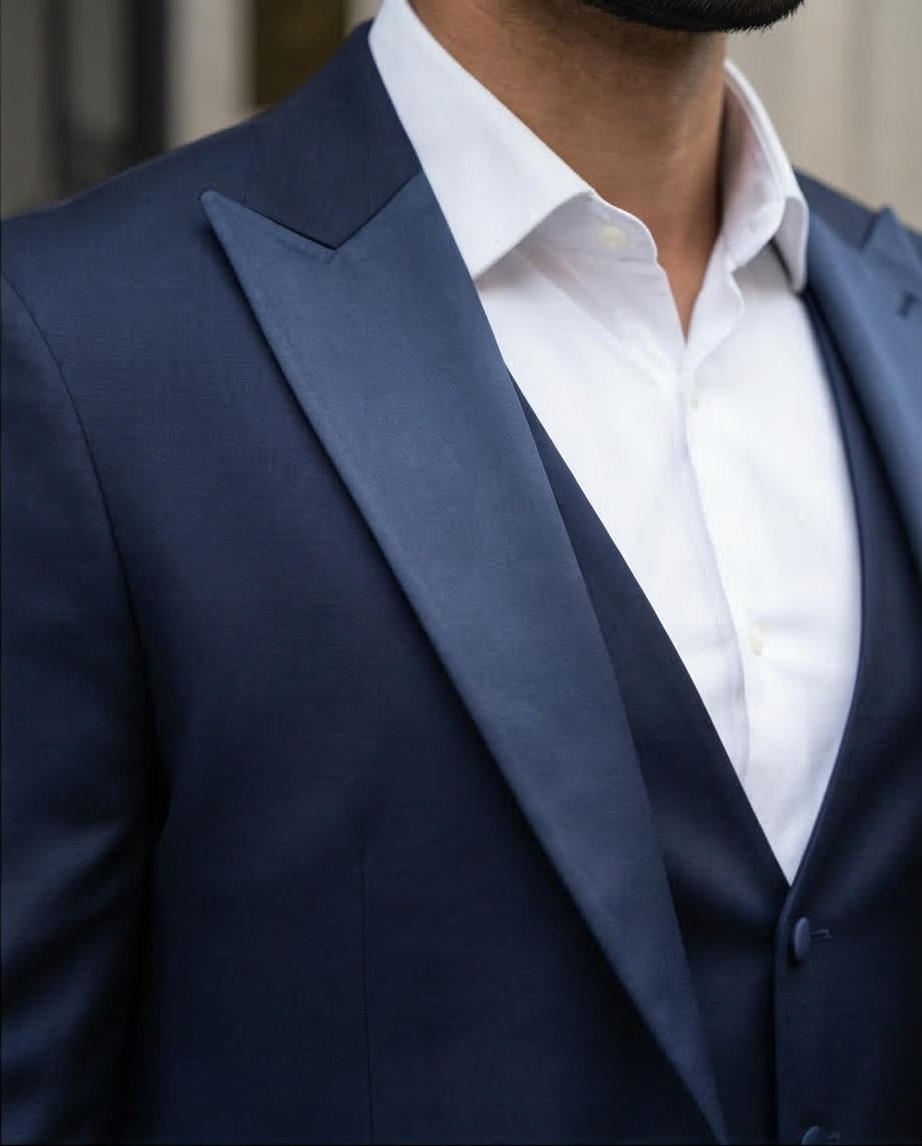 Costume Bleu Nuit Col Satin – Élégance Premium Slim Fit