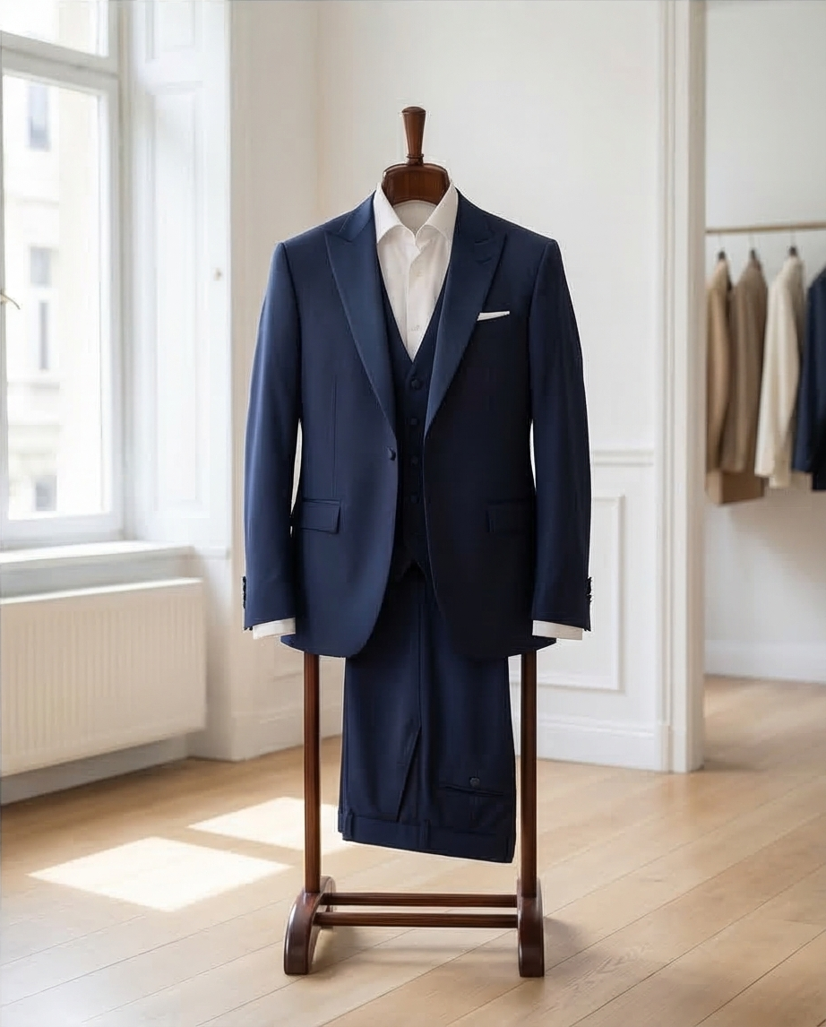 Costume Bleu Nuit Col Satin – Élégance Premium Slim Fit