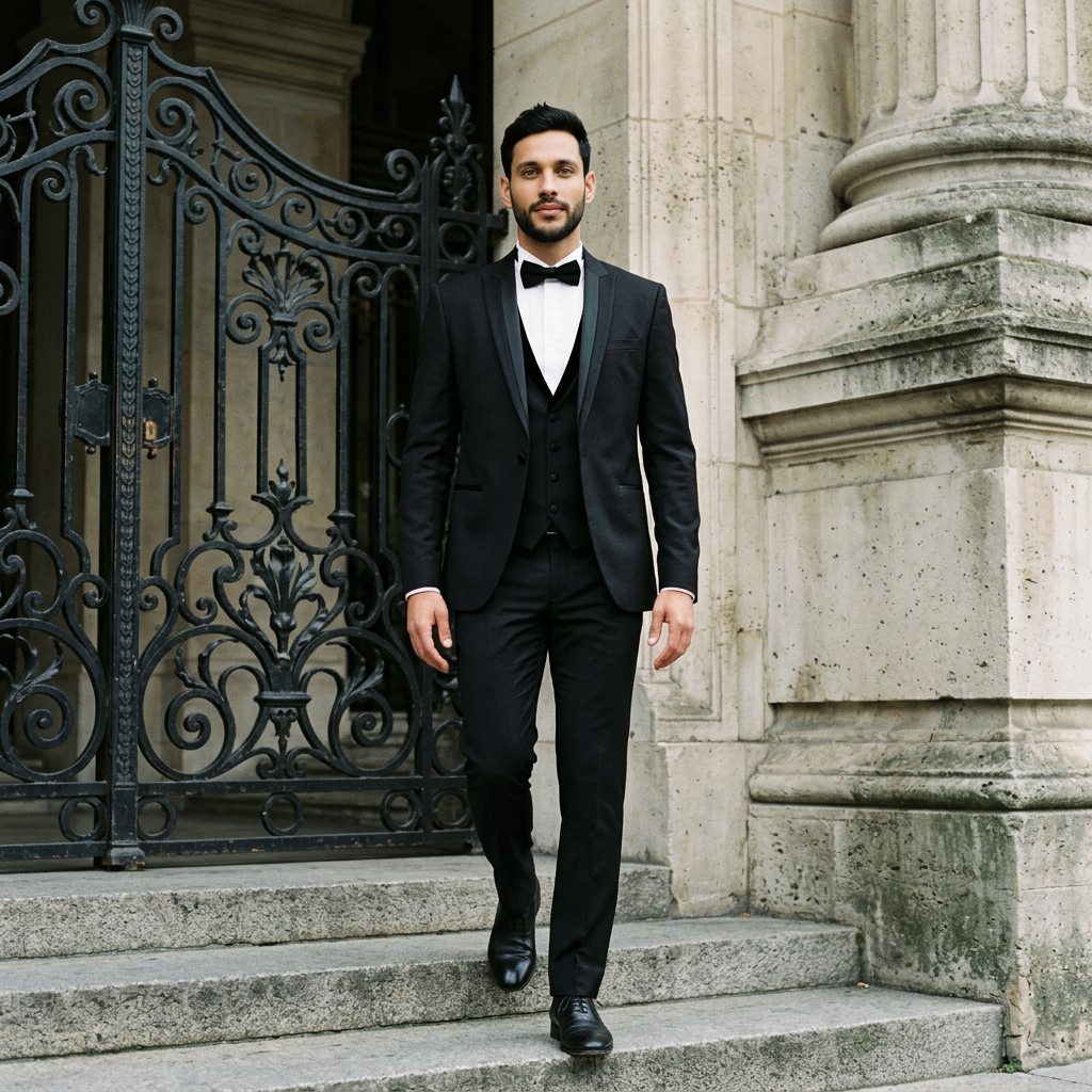 Costume Trois-Pièces Noir Élégance Intemporelle