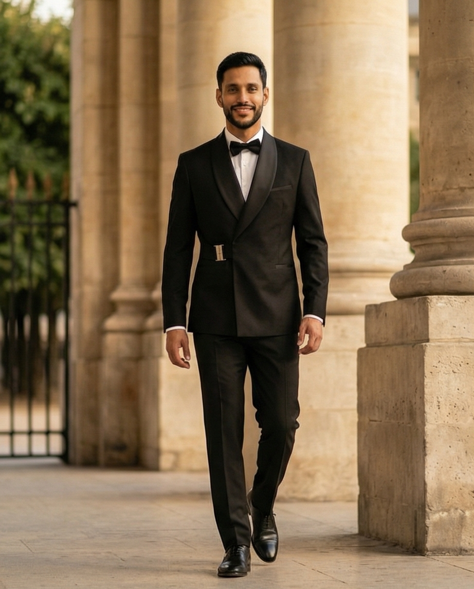 Smoking Noir Croisé Luxe – Revers Satin & Finition Premium