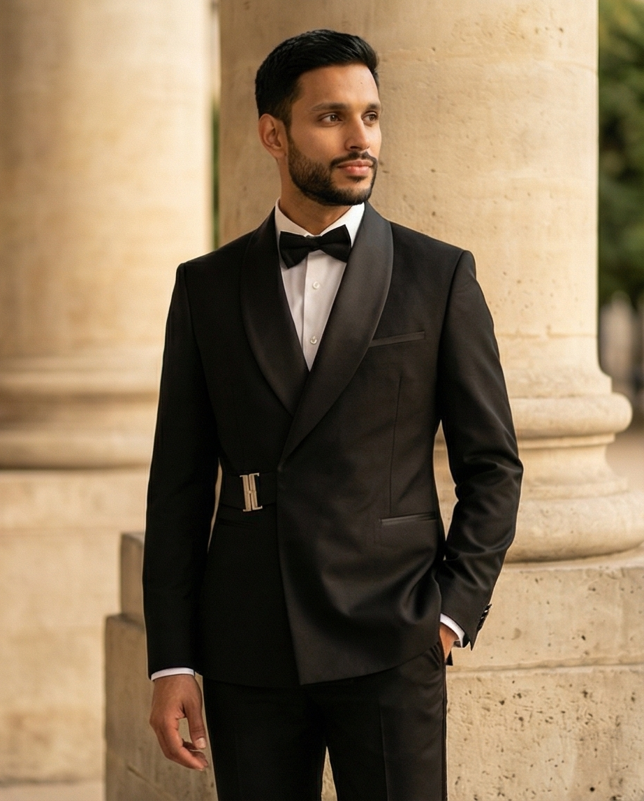 Smoking Noir Croisé Luxe – Revers Satin & Finition Premium