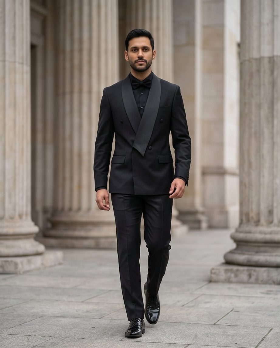 Costume Croisé Noir – Élégance Intemporelle Slim Fit