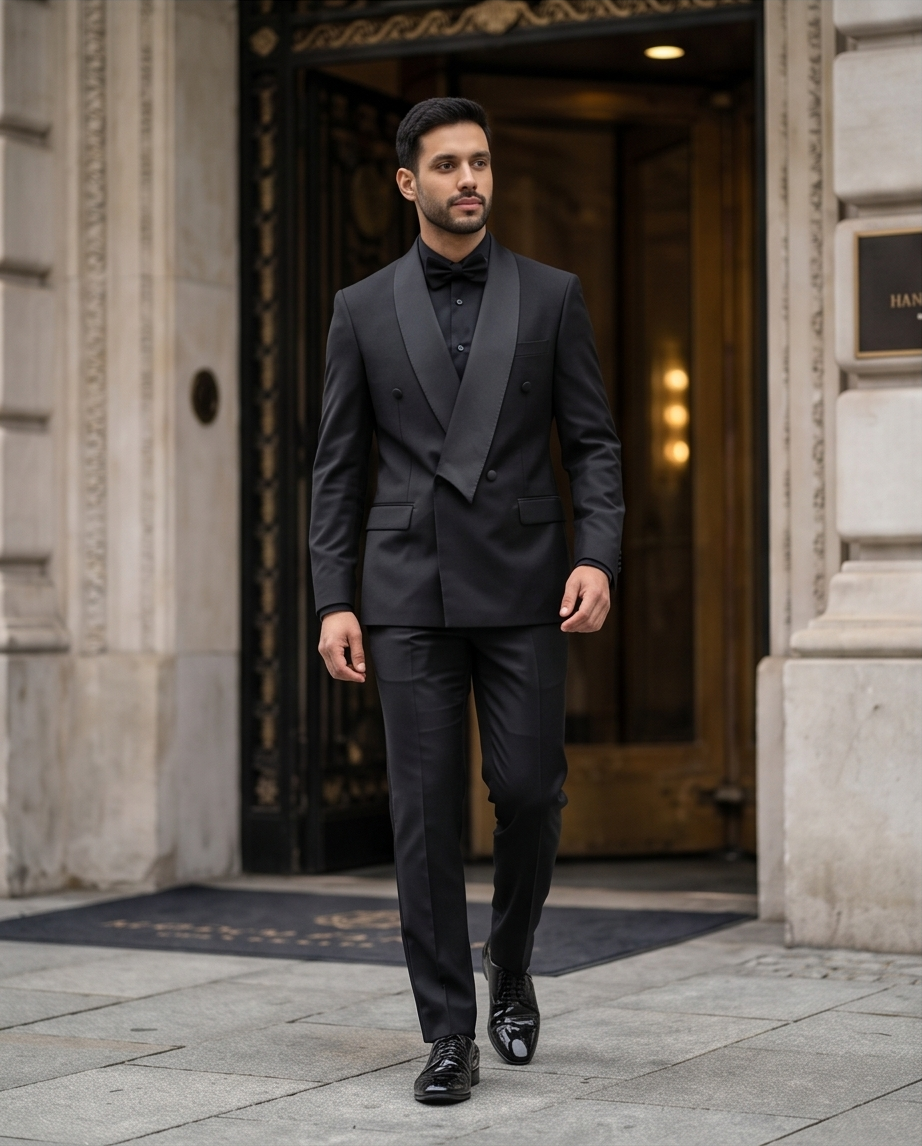 Costume Croisé Noir – Élégance Intemporelle Slim Fit