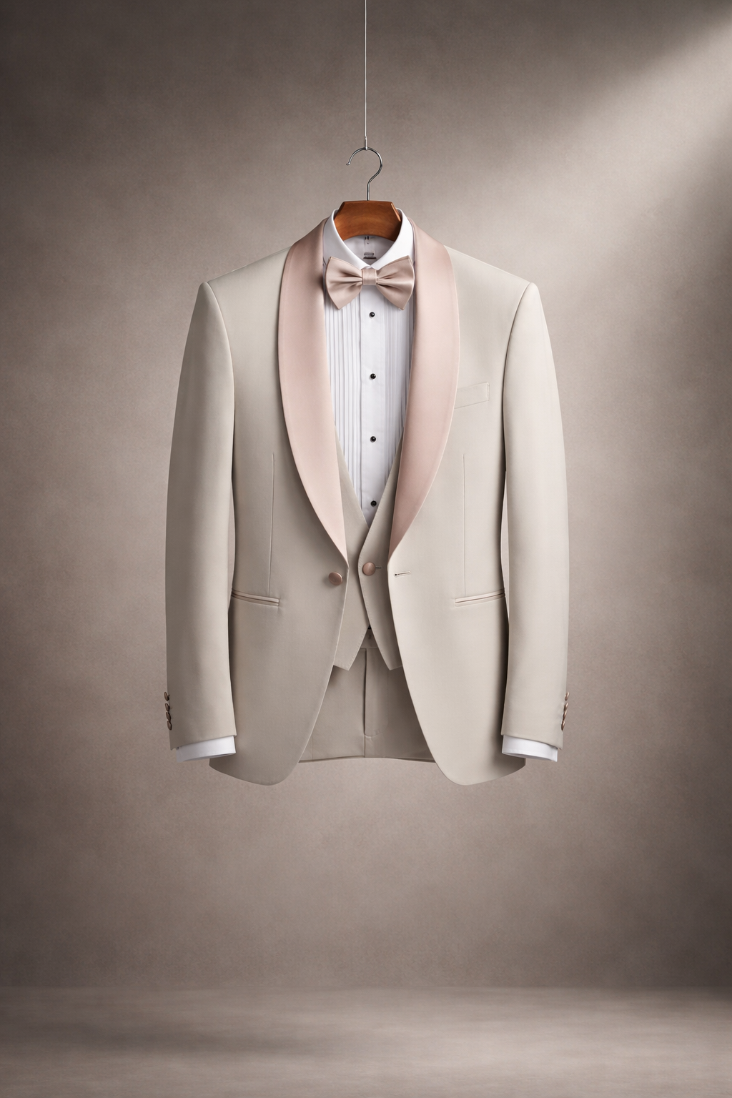 Costume Beige Col Châle – Élégance Raffinée 3 Pièces