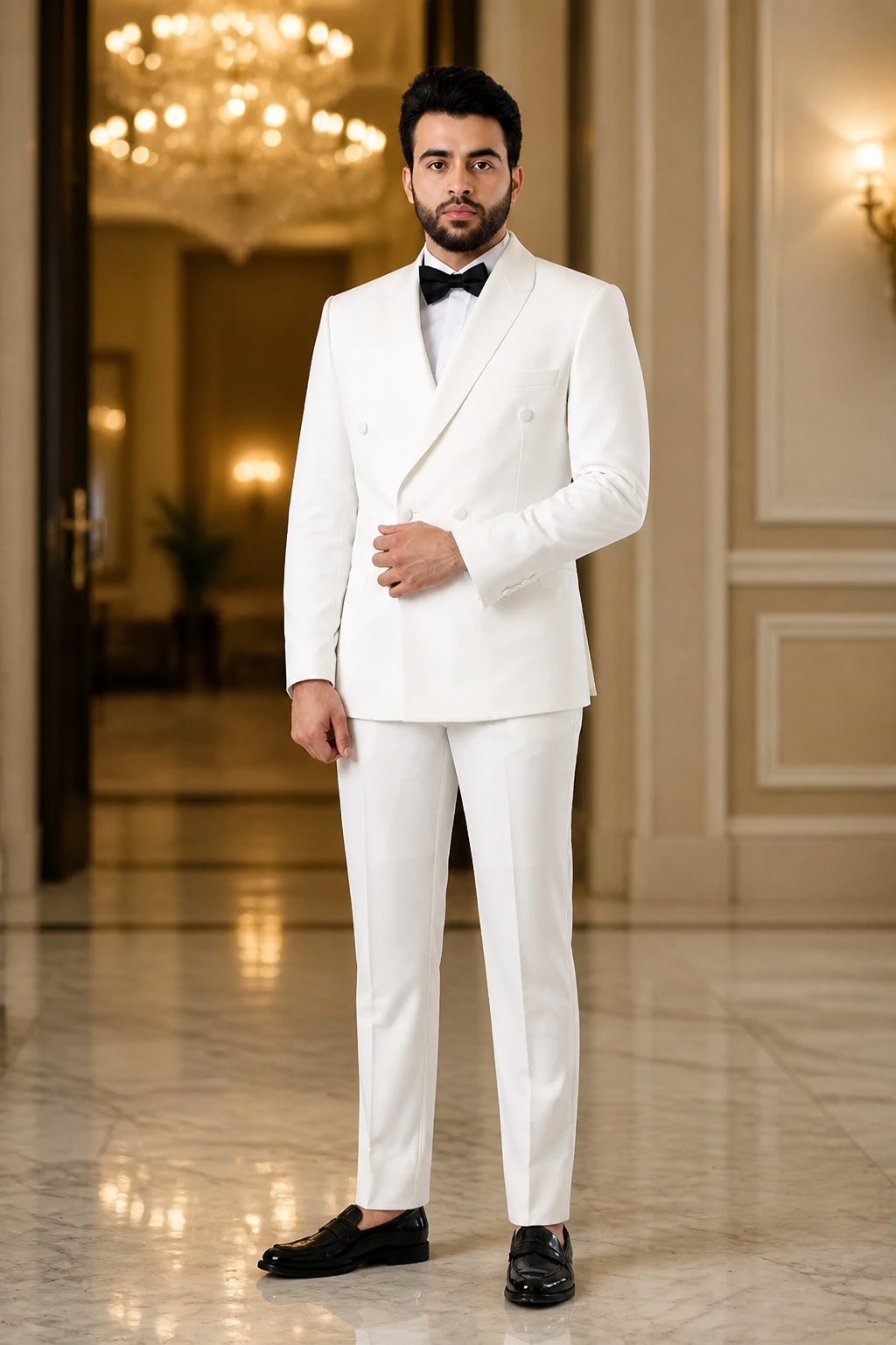 Costume Croisé Blanc de Cérémonie – Élégance Absolue