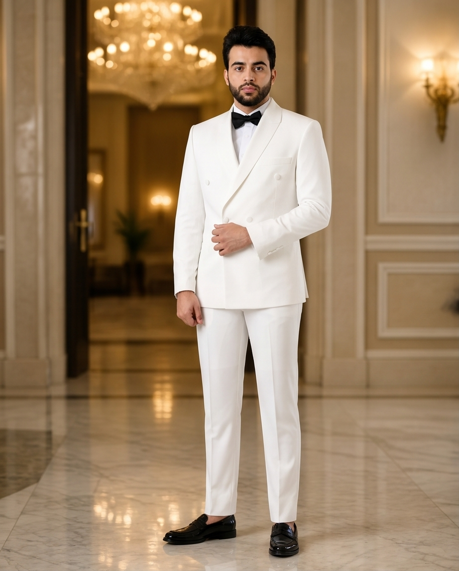Costume Croisé Blanc de Cérémonie – Élégance Absolue