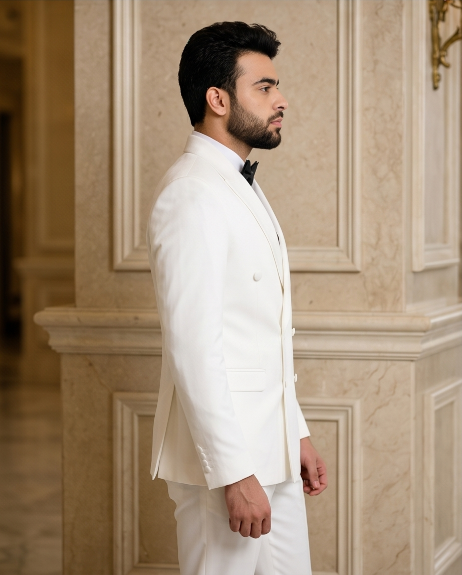 Costume Croisé Blanc de Cérémonie – Élégance Absolue