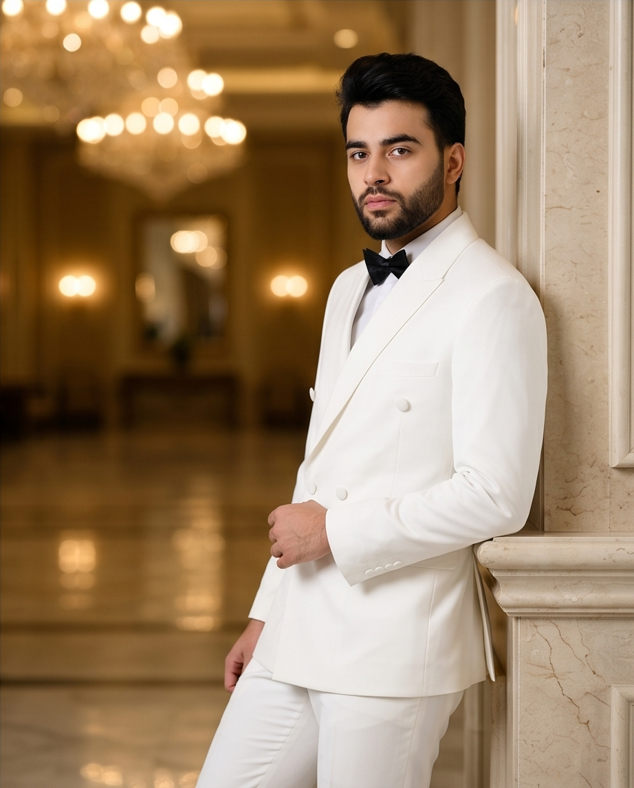 Costume Croisé Blanc de Cérémonie – Élégance Absolue