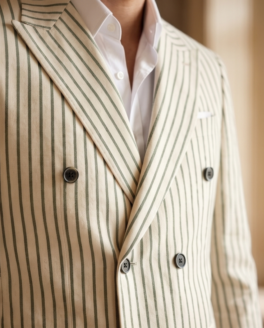 Costume Vert Croisé  à Rayures Élégance Classique