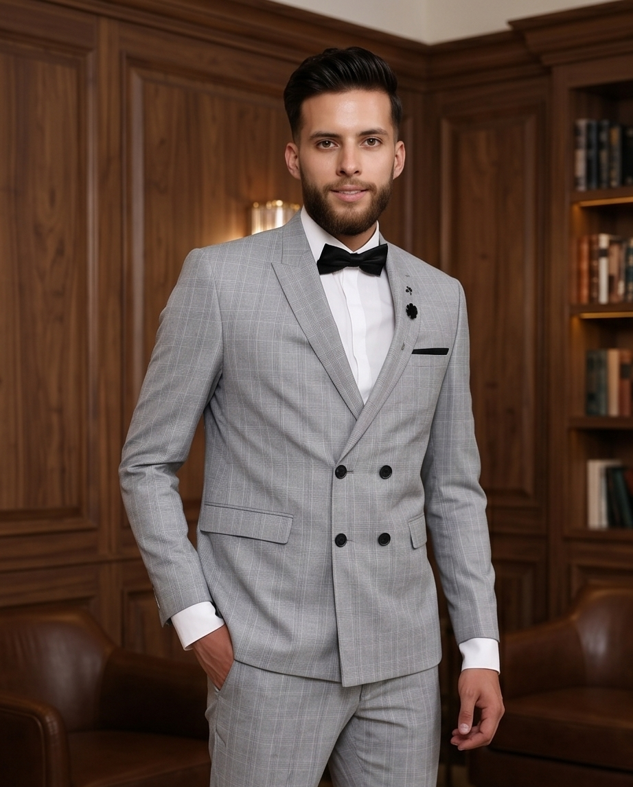 Costume Gris Croisé – Élégance Classique