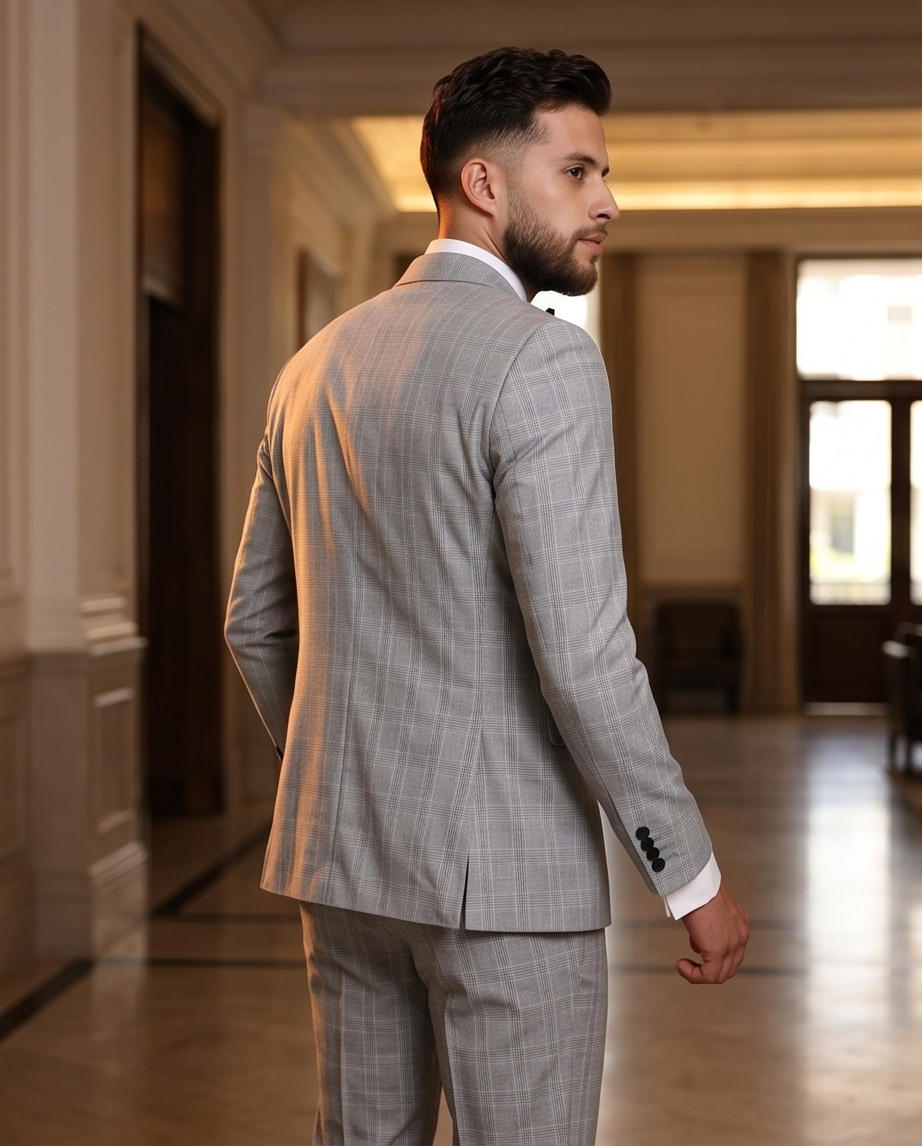 Costume Gris Croisé – Élégance Classique
