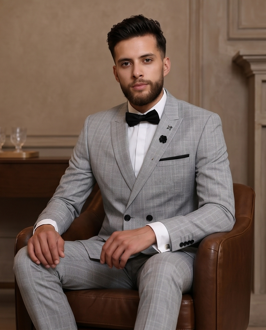 Costume Gris Croisé – Élégance Classique
