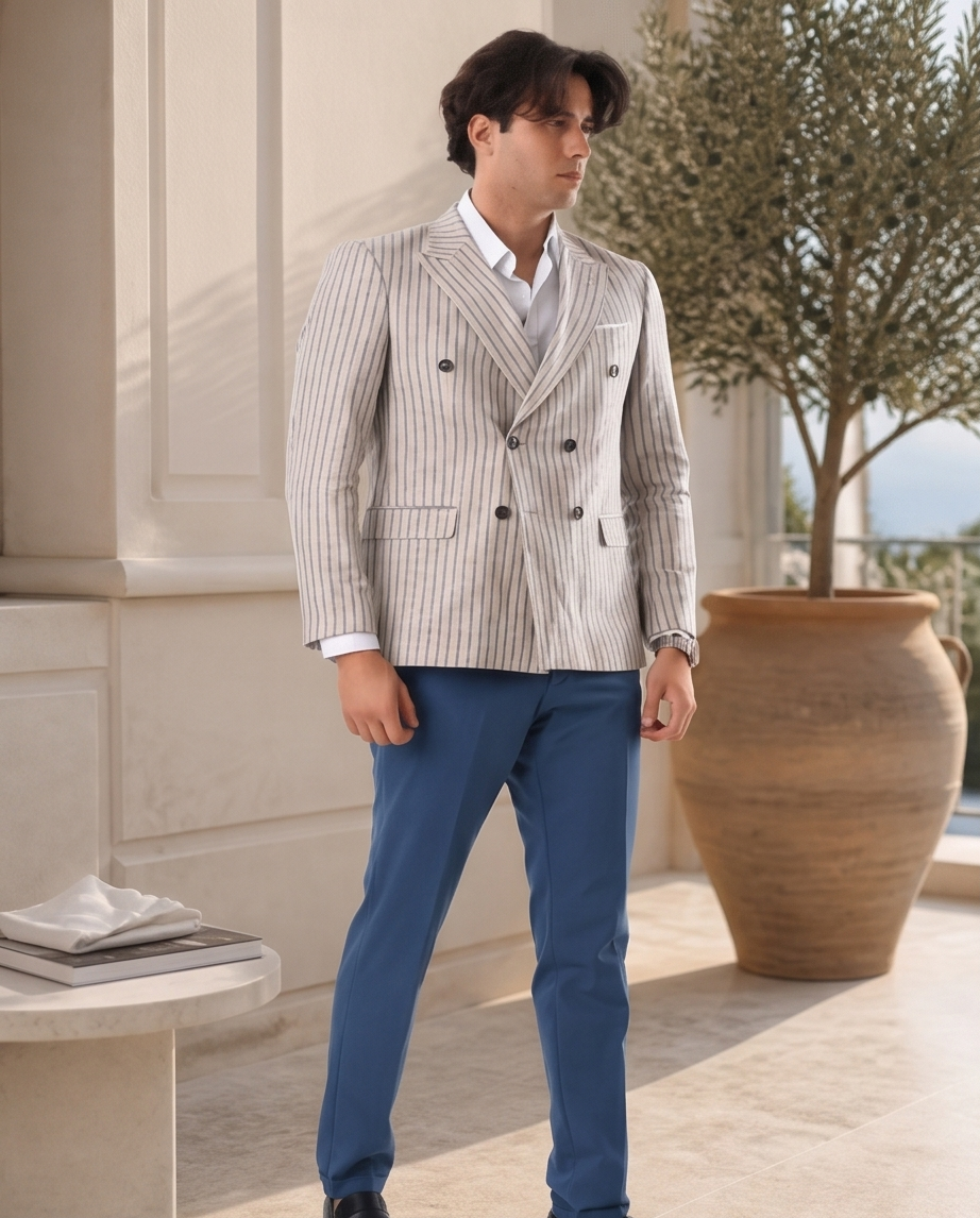 Costume Croisé Bleu – Coupe Moderne et Raffinée
