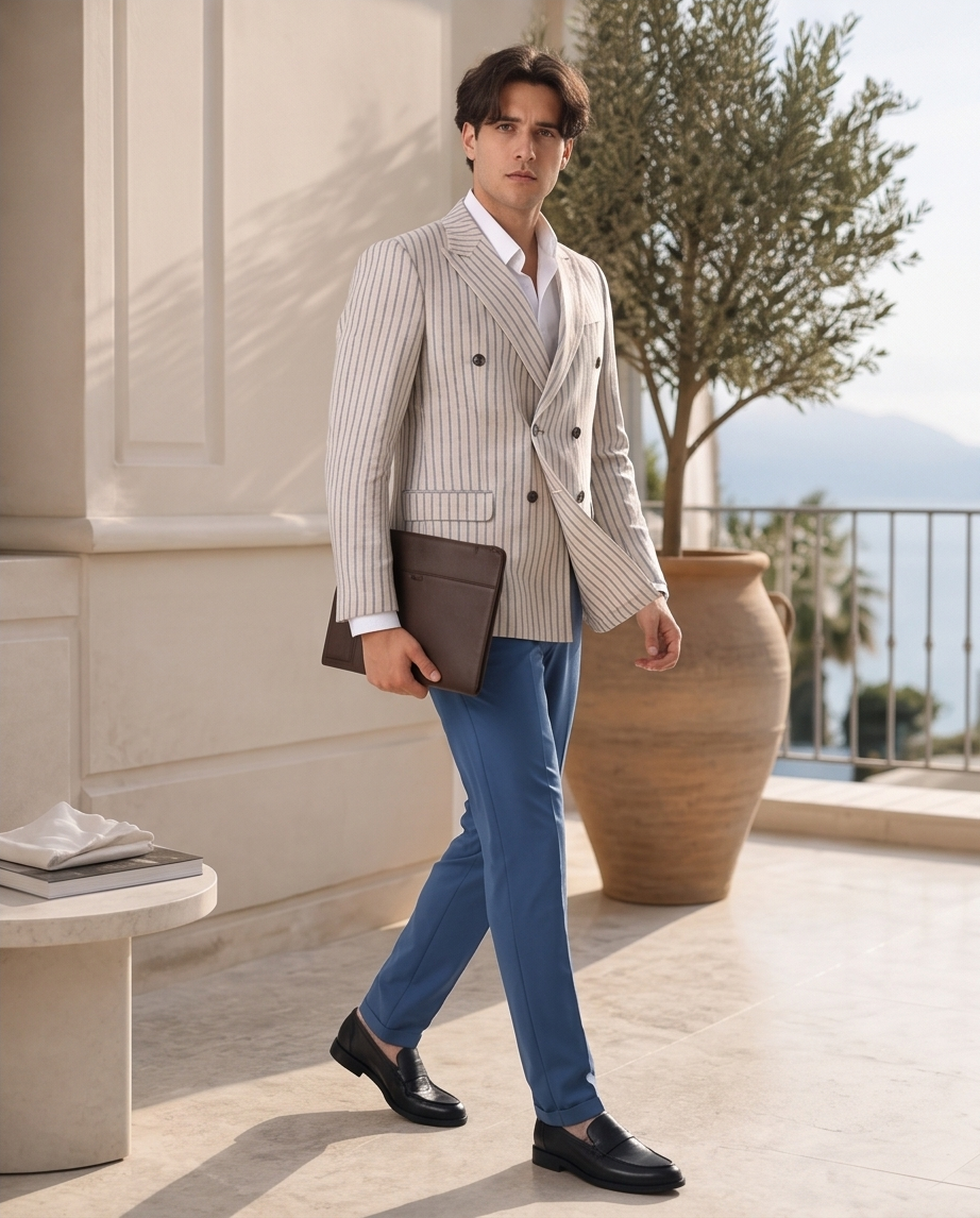Costume Croisé Bleu – Coupe Moderne et Raffinée