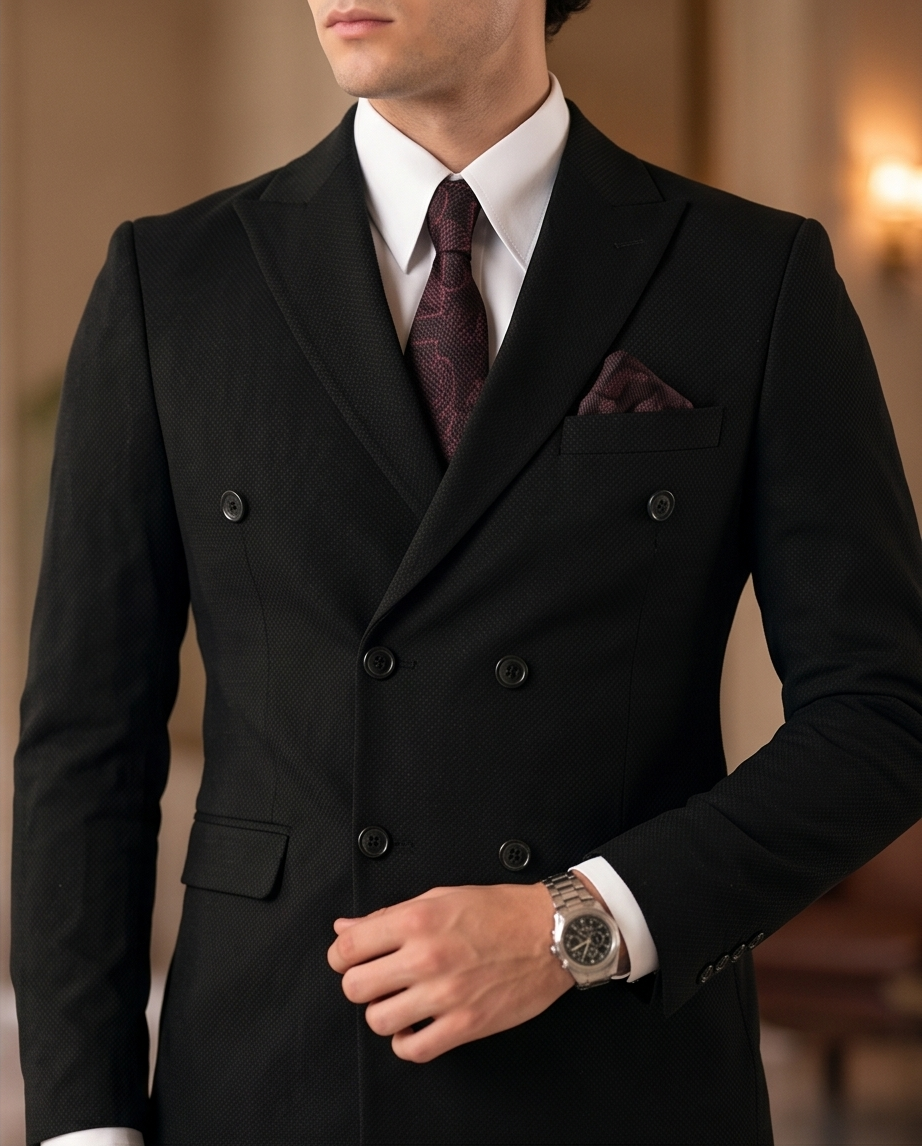 Costume Croisé Noir – Élégance Intemporelle