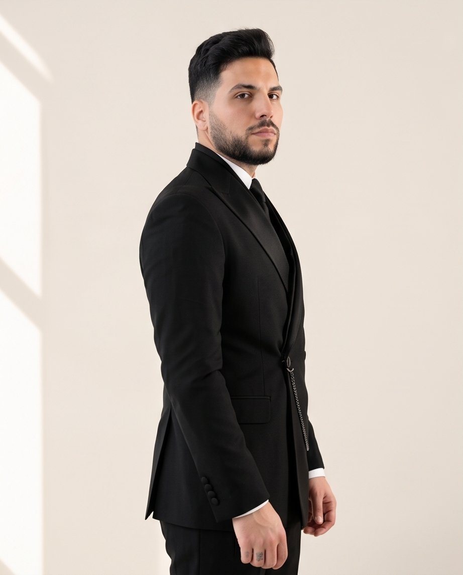 Costume croisé noir – Élégance maîtrisée