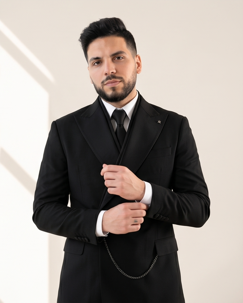 Costume croisé noir – Élégance maîtrisée
