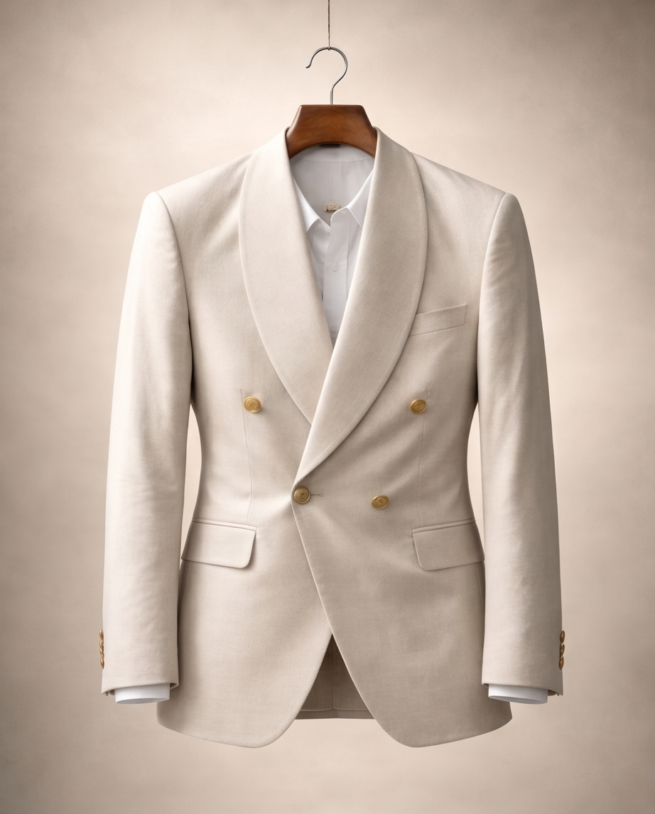 Prestige Ivoire – Costume Beige Croisé d’Exception