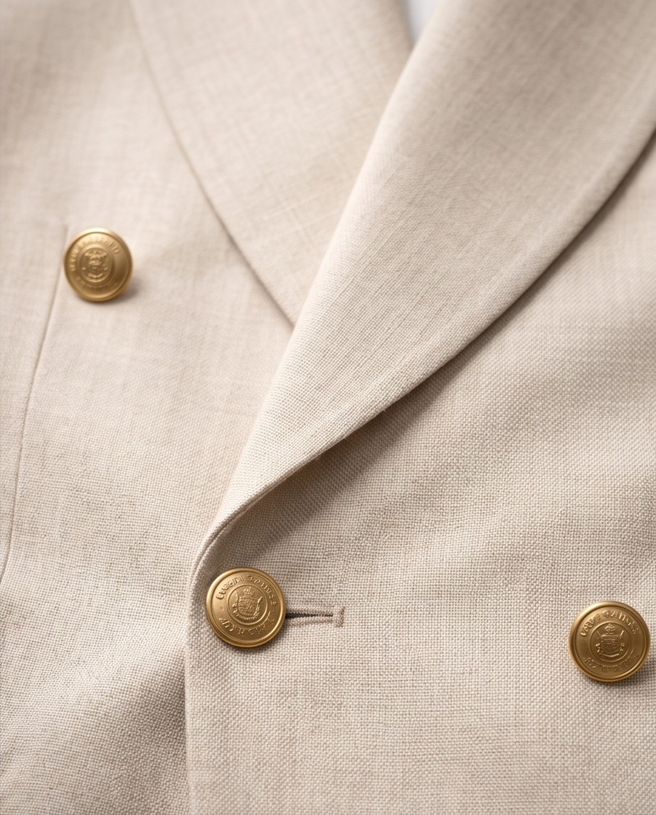 Prestige Ivoire – Costume Beige Croisé d’Exception