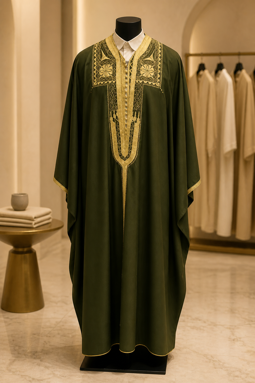 Jebba Tunisienne Traditionnelle – Vert Impérial & Broderies Dorées