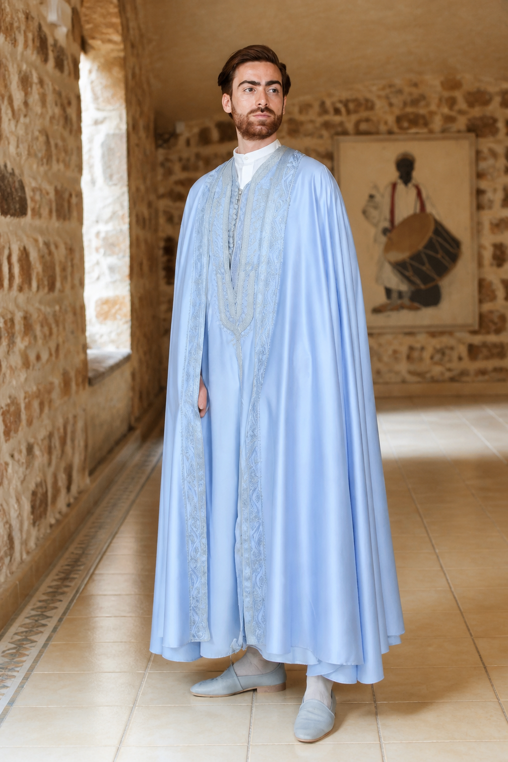 Jebba tunisienne bleu ciel