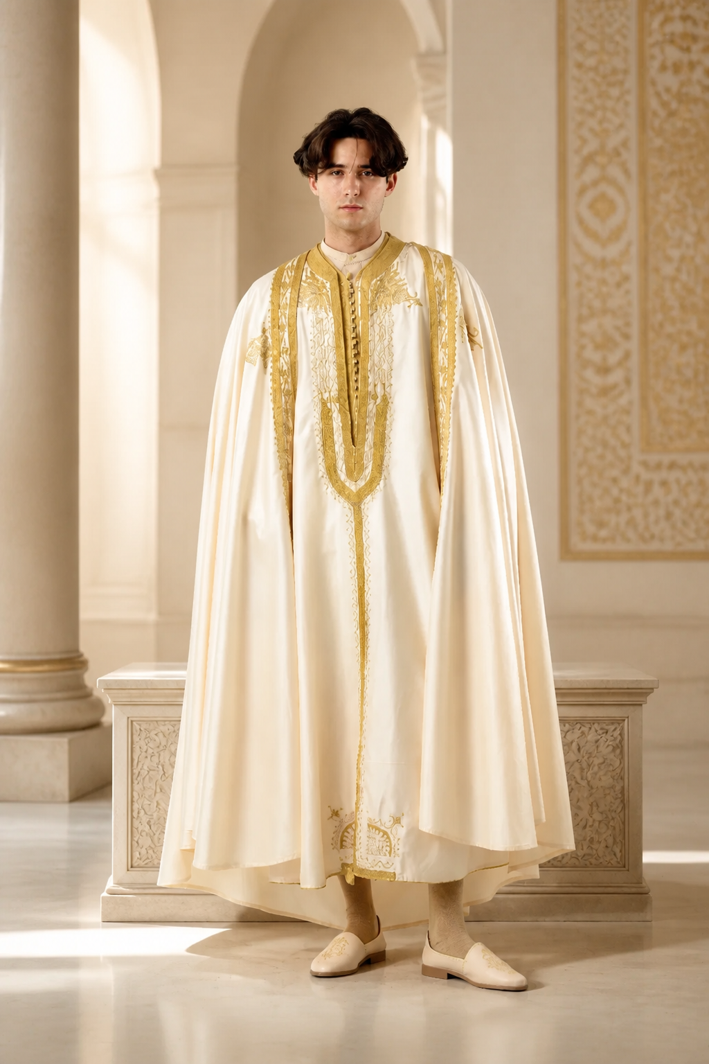 Jebba Tunisienne Blanc Cassé & Doré – Élégance Royale