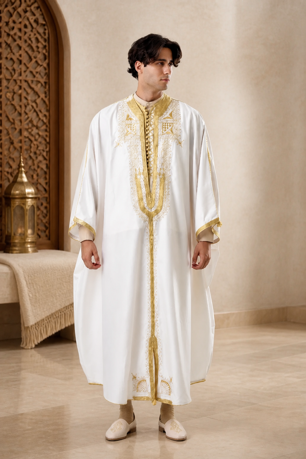 Jebba Tunisienne Traditionnelle  - Élégance Blanche et Dorée