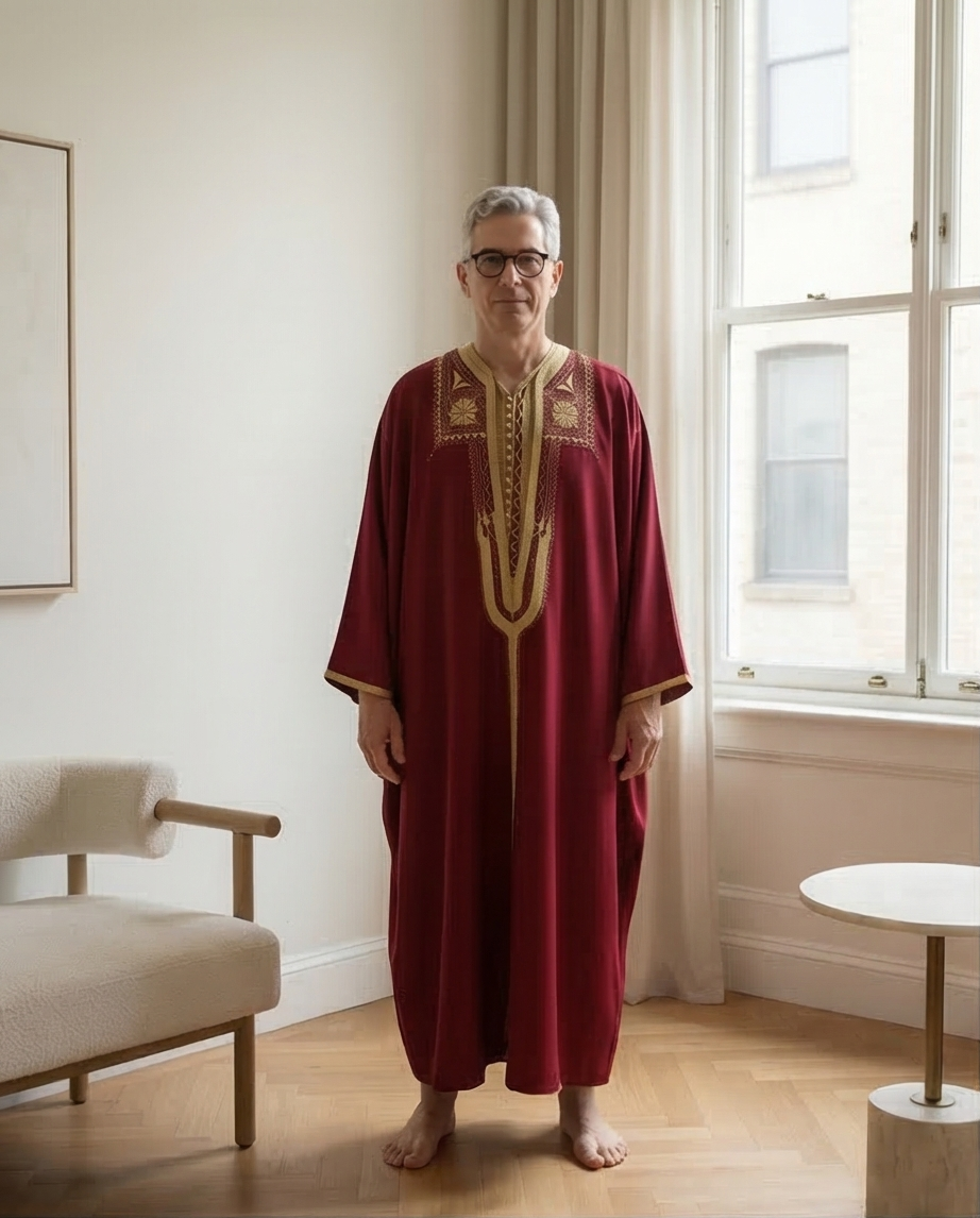 L'Incarnation du Prestige : Jebba Tunisienne d’Exception Rouge Bordeaux & Or