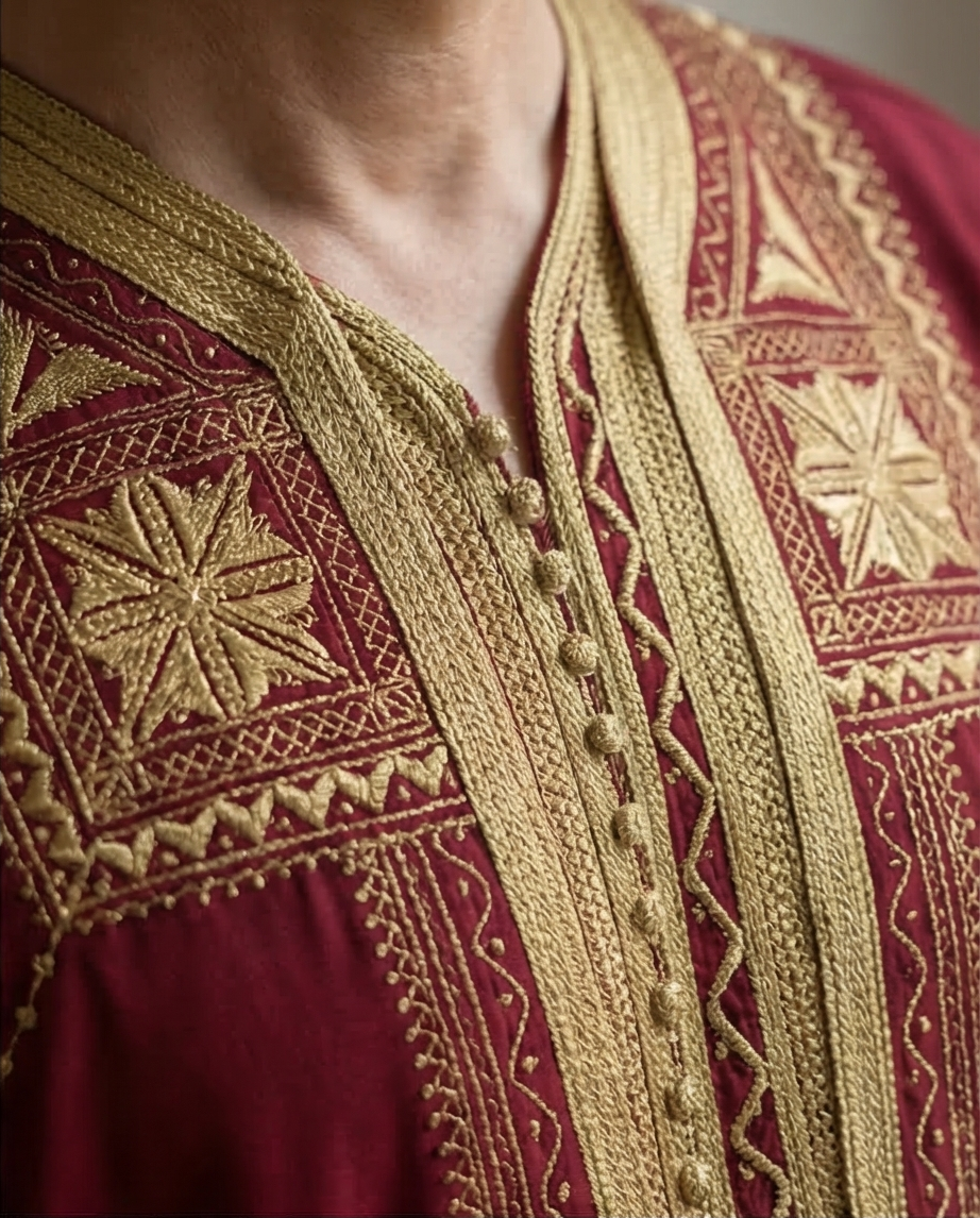 L'Incarnation du Prestige : Jebba Tunisienne d’Exception Rouge Bordeaux & Or