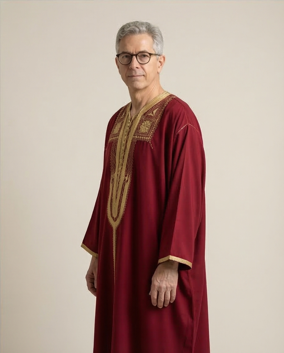 L'Incarnation du Prestige : Jebba Tunisienne d’Exception Rouge Bordeaux & Or